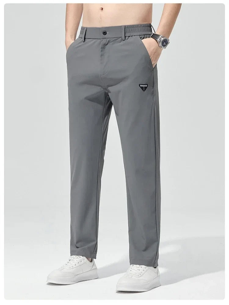 Korean Street Summer Y2K Men's Ice Silk Casual Pants All Match Elastic Sweatpants Office Business Fashion Straight Suit Trousers