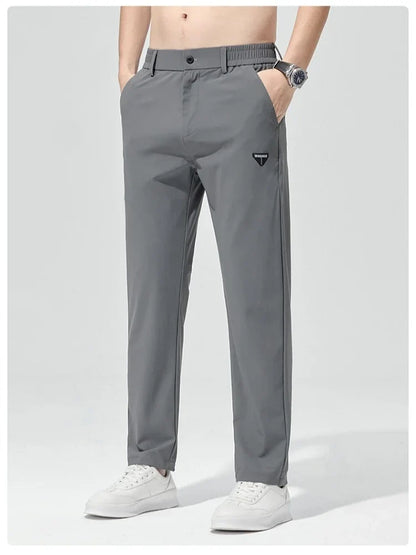 Korean Street Summer Y2K Men's Ice Silk Casual Pants All Match Elastic Sweatpants Office Business Fashion Straight Suit Trousers