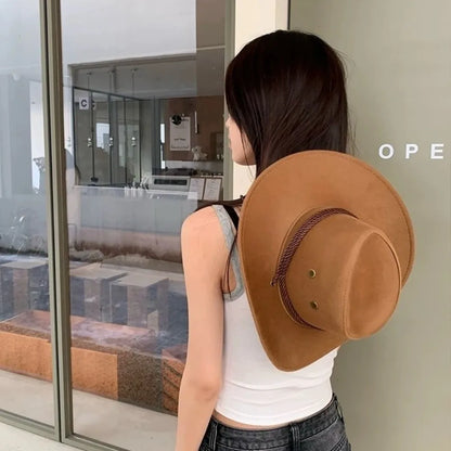 Fashion Western Style Western Cowboy Hat Ethnic Style Large Brim Felt Fedora Hats Grassland Sun Hat Unisex