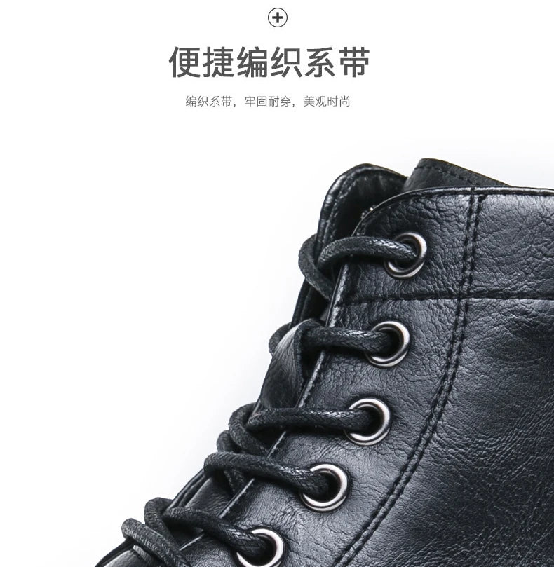 Men Black Leather Boots Casual Lace Up Leather Shoes Size 39-46