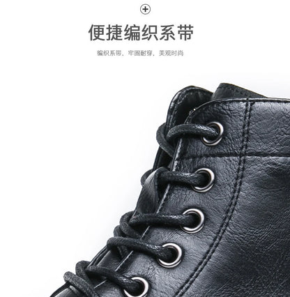 Men Black Leather Boots Casual Lace Up Leather Shoes Size 39-46