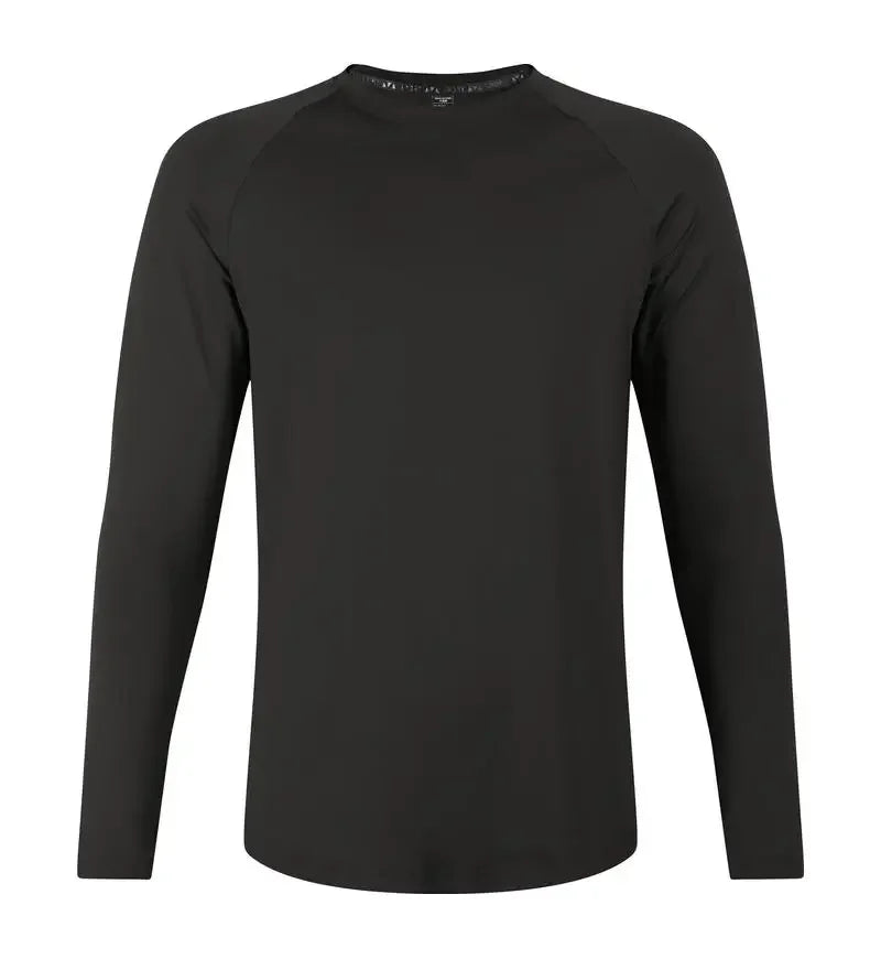 Sports Long-sleeved T-shirt Men Curved Hem Warm Gym Fitness Clothes Quick-drying Breathable Running Training Round Neck Top