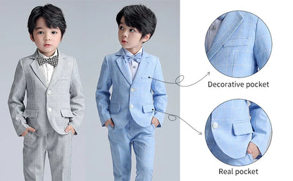 Boys Suit Wedding Ring Bearer Outfit Kids Suit Set Plaid Striped Blazer Suit Pants Bow Tie Pink Suit 2-14Years