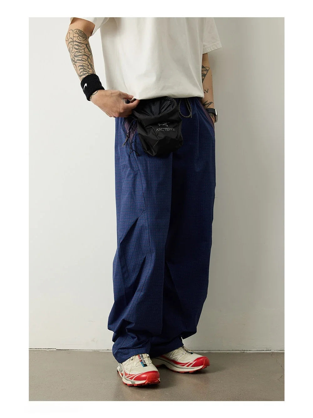 Unisex Lightweight Parachute Pants Spring Summer Outdoor Hiking Plaid Patchwork Color Block Loose Fit Casual Streetwear Trendy
