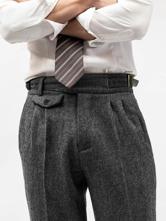 Men's Elegant Tailored Pants High Waist Trousers Autumn Winter New Style Italian Neapolitan Light Business Casual Folded Design