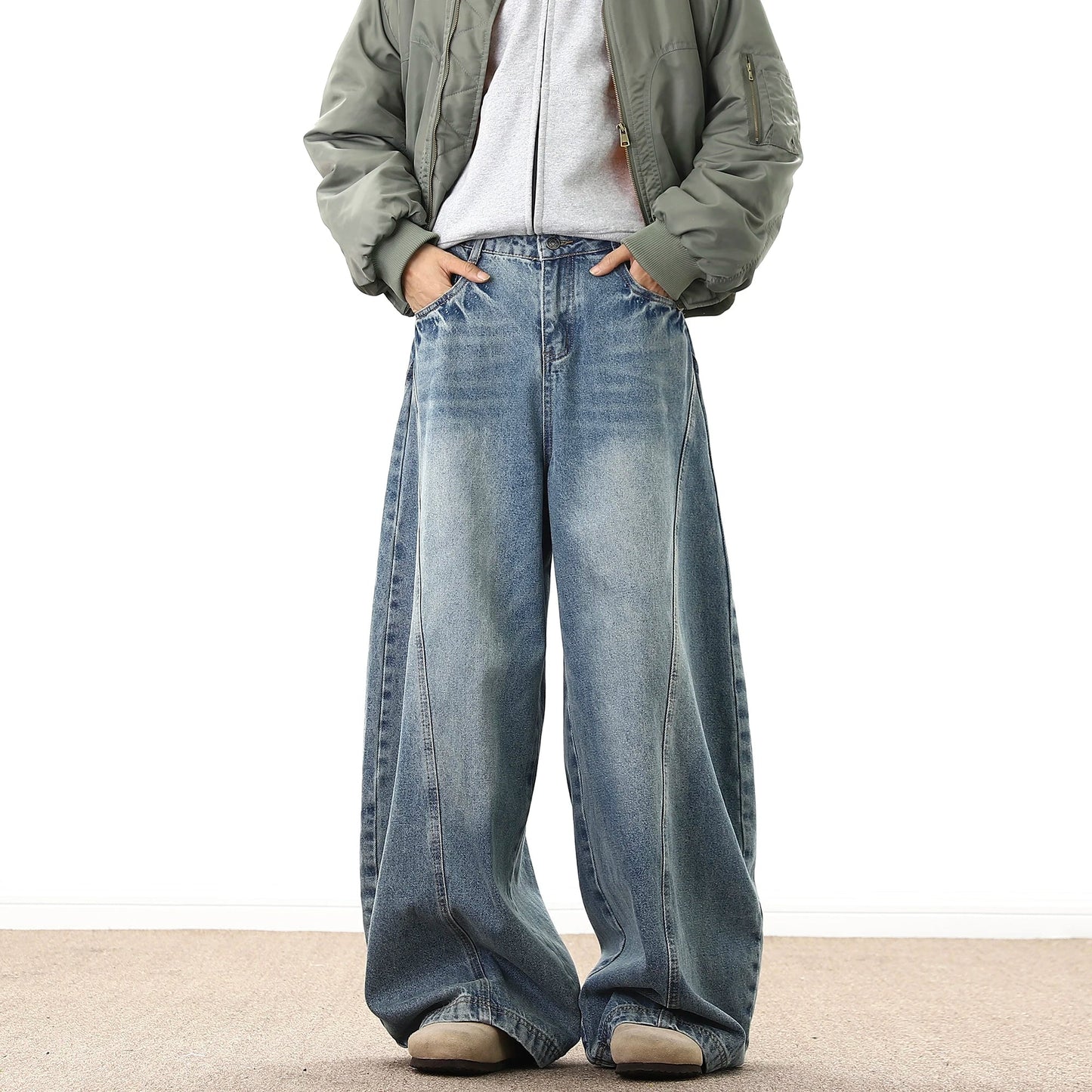 Wide Leg Denim Pants Male Loose Cowboy Mopping Trousers Baggy Men's Jeans Fashion Handsome Washed Streetwear Casual