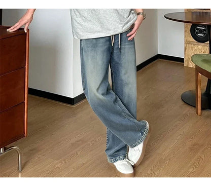 Men Pants Denim American Vintage Loose Straight Leg Trendy Fashion Comfort Commute 2026 Summer Casual Style Top