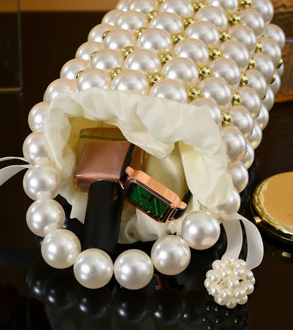 Women's Luxury Pearl Handbag Elegant Handmade Pearl Bucket Bag Detachable pearl chain shoulder Bag Dinner Party Evening Gown Bag