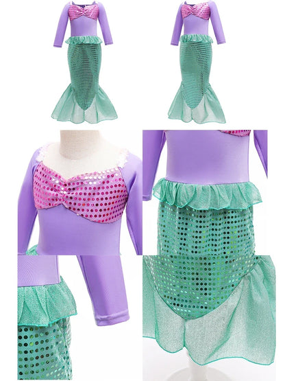Little Girls Summer Clothing Children Ariel Mermaid Cosplay Blue Green Pink Sunshine Beach Enjoy Vacation Princess Ruffles Dress
