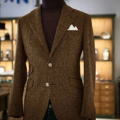 Mens Casual Suit Jacket Herringbone Single Breasted Business Blazer Fashion Slim Fit Comfortable Elegant Men's Outerwear Coats