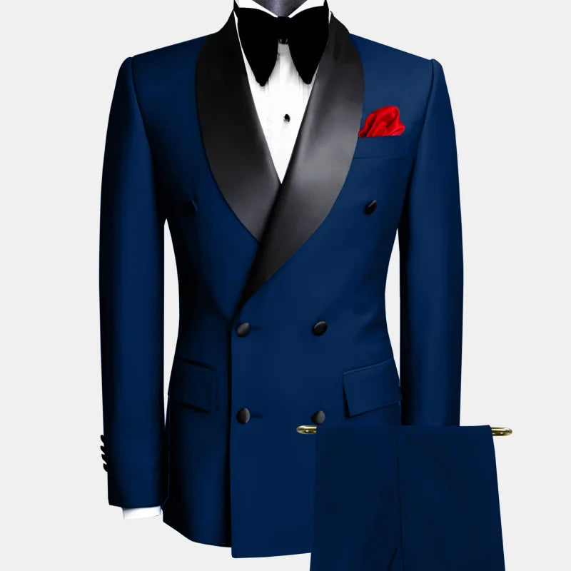 Men's Double Breasted Tuxedo Suit Slim Fit Shawl Lapel Formal Jacket & Pants Set for Wedding Party Prom