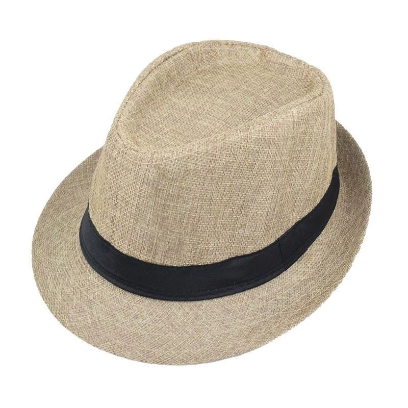 New Summer Linen Fedora Jazz Hat British Style Unisex Straw Hat Beach Sun Hat Sun Protection Korean Style Sun Hat