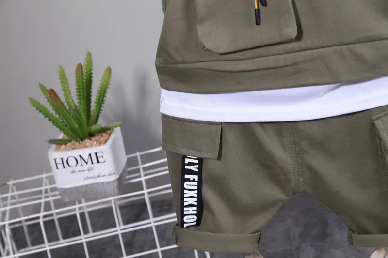 New Toddler Summer Baby Boys/Girls Clothes Children Pulling Rope Pocket T-Shirt Shorts 2Pcs/Set Infant Kids Fashion Tracksuits
