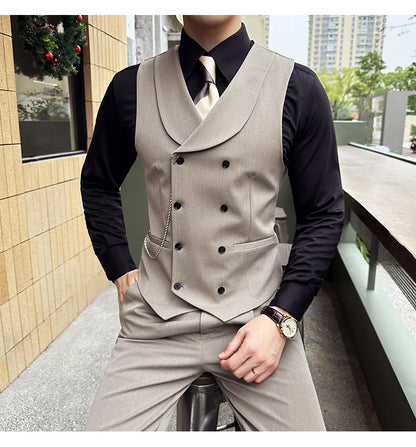 (1 Pcs Vest）2024 Latest Style Design Double Breasted Men Suit Vests Formal Groom Wedding Social Slim Fit Sleeveless Vest Coats