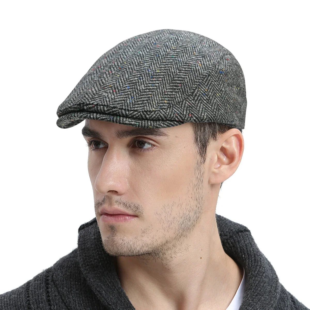 Men's Herringbone Flat Ivy Newsboy Hat Wool Blend Gatsby Cabbie Cap Winter Outdoor Hunting Cap