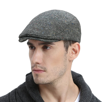Men's Herringbone Flat Ivy Newsboy Hat Wool Blend Gatsby Cabbie Cap Winter Outdoor Hunting Cap