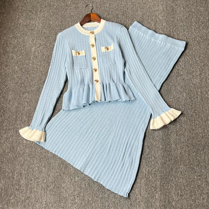 Brand Fashion One-piece Knitted Maxi Dress Women Elegant V-neck Ruffled Slim Waist Bodycon Sweater Dress Party Vestido