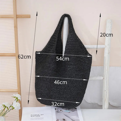 Casual Hobos Large Capacity Straw Women Shoulder Bags Designer Paper Weave Handbags Simple Handmade Summer Beach Big Tote Bag
