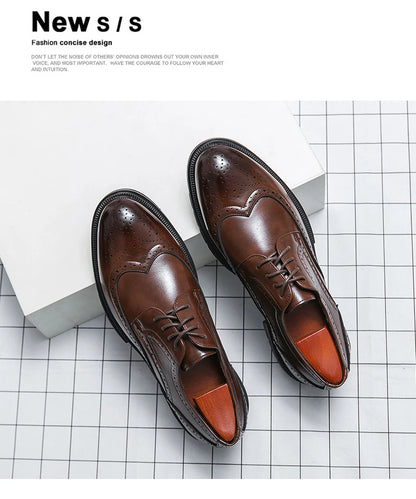 Men's Leather Brogue Oxford Dress Shoes Formal Business Handmade Classic 2026 Brown Black Chaussure Homme