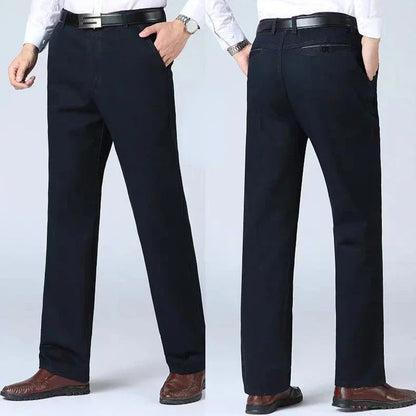 Summer Thin Pants 100% Cotton Men's Autumn Thick Suit Pant Slacks High Waist Straight Loose Bland Solid Business Casual Pants