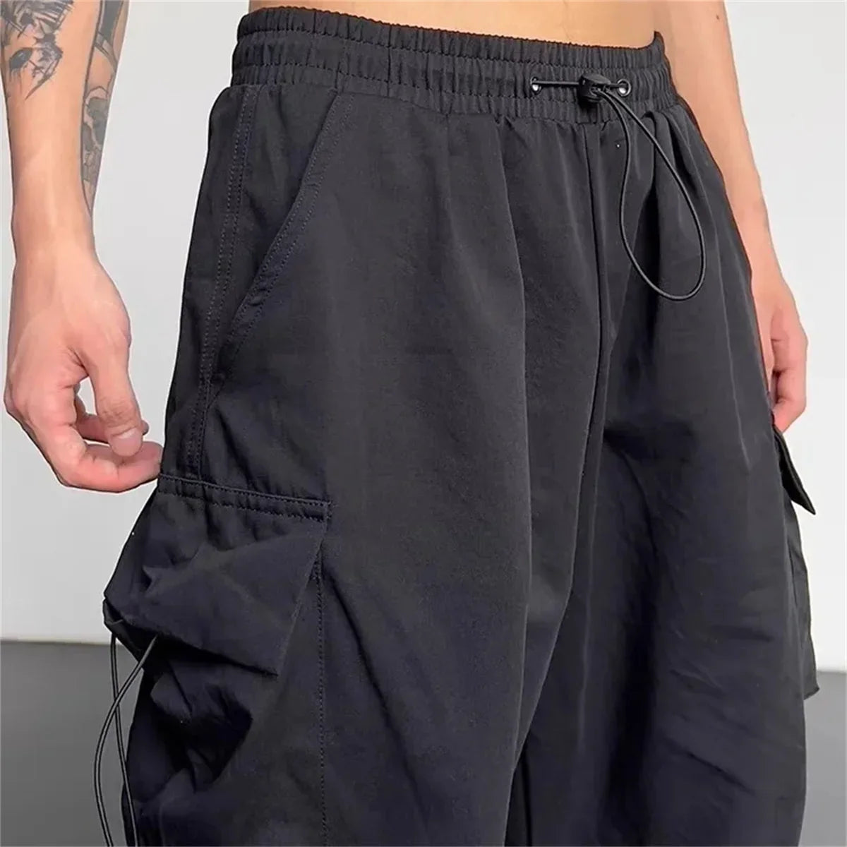 American Spring Summer Men Casual Cargo Pants Pockets Plus Size Black Out Door Elasticity Sports Oversize Pants 46 48 50