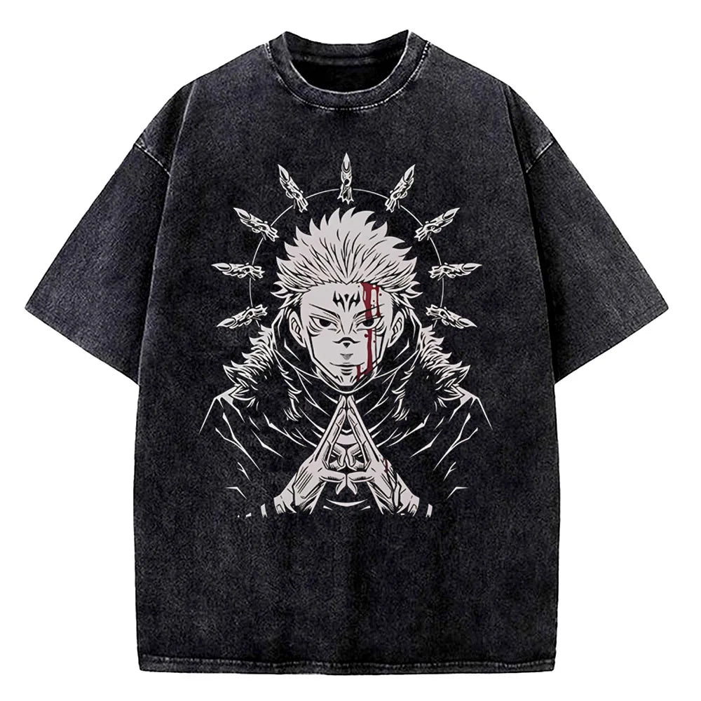 Anime Jujutsu Kaisen Choso Print T Shirt Men Women Y2k T-shirts Vintage Washed Cotton Tee Harajuku Male Short Sleeve Tshirt