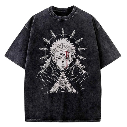 Anime Jujutsu Kaisen Choso Print T Shirt Men Women Y2k T-shirts Vintage Washed Cotton Tee Harajuku Male Short Sleeve Tshirt