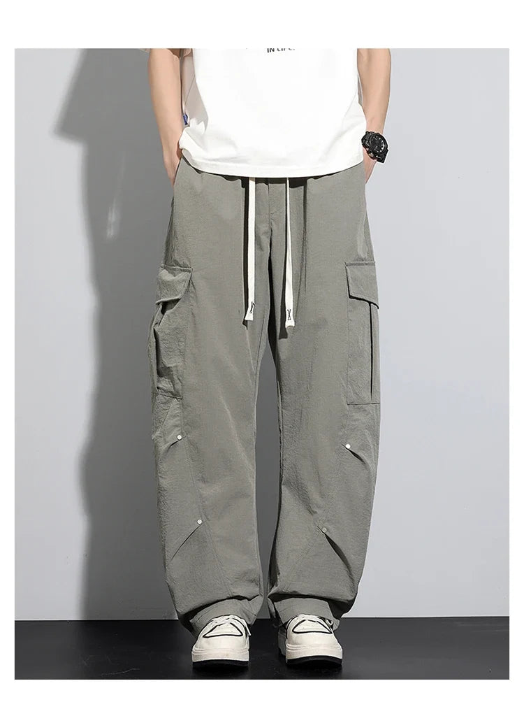 Big Size 8XL Men Casual Pants Elastic Waist Cargo Trouser Male Scimitar Banana Curved Plus Large Drawstring Fashion Straight 6XL