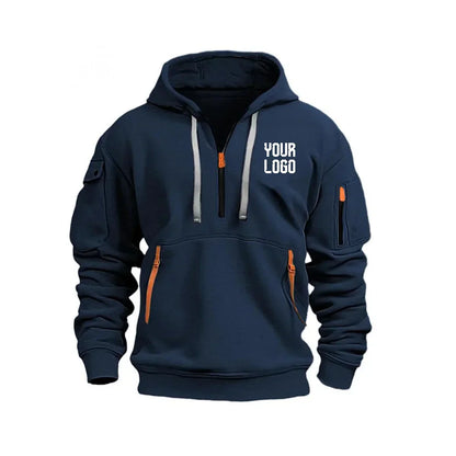 2025 new men's and women's multi pocket ribbon zipper wool hooded casual shirt loose pullover fashionable sports shirt top
