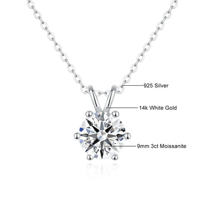 Women's Neck Chain 100% Real 14k Gold Moissanite Diamond Pendant Necklaces for Girl Wedding Engagement Valentines Gifts Jewelry