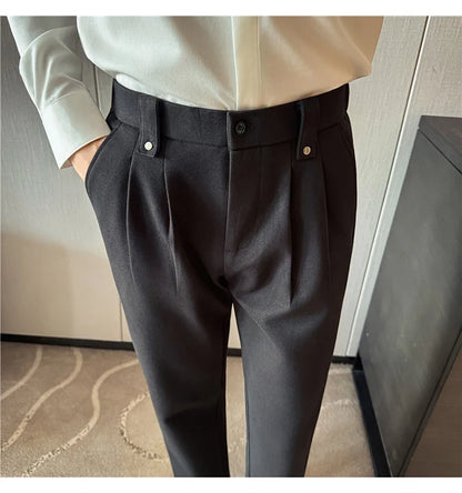 Autumn Winter Thicken Elastic Waist Casual Warm Pants Men High Quality Fashion Slim Social Party Dress Trousers Men's Clothing