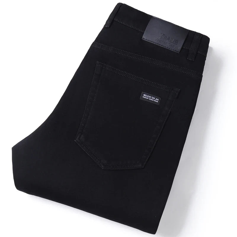 Men Classic Advanced Fashion Brand Pure Black Jeans Man Soft Breathe Stretch Slim Straight Denim Trousers Mens Pants Overalls