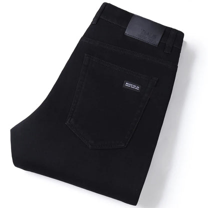 Men Classic Advanced Fashion Brand Pure Black Jeans Man Soft Breathe Stretch Slim Straight Denim Trousers Mens Pants Overalls
