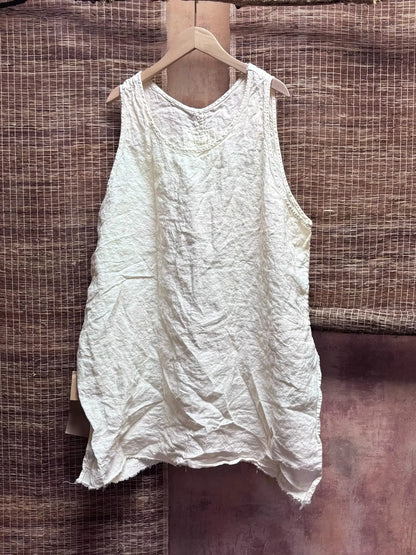 New Arrival Summer Arts Style Women Sleeveless Loose Casual Tank Tops Good Quality Linen Vintage Solid Long Tank Top Femme H165