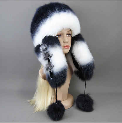 Hot Sale Lady Winter Warm Luxury 100% Natural Fox Fur Hat Fashion Fluffy Fox Fur Rex Rabbit Fur Caps Women Real Fur Bomber Hats