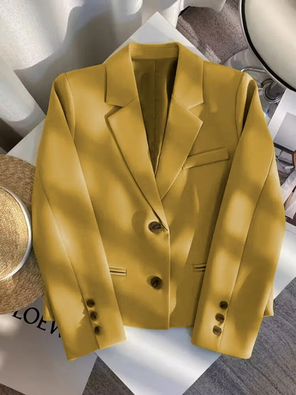 Black Cropped Blazers Woman Trend 2025 New All-match Notched Collar Crop Jacket Women Korean Chic Single Button Suit Coat Tops