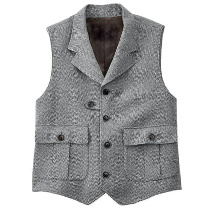 Men Vest Blue Herringbone With Lapel Single Button Waistcoat For Wedding Birthday Banquet Business Casual Work Men Suit Vest