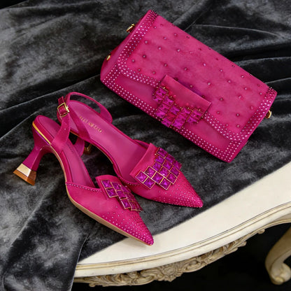 Elegant Italian Design Evening Shoes with Pointed Toe & Matching Clutch Bag – Stylish Women's Footwear for Special Occasions