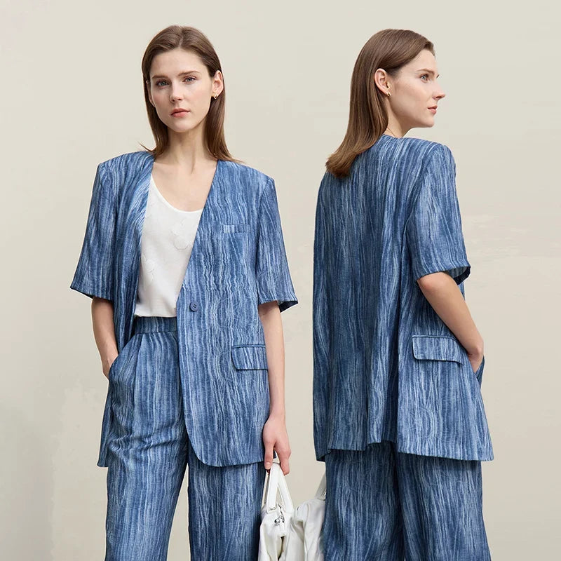 Women's Jacket 2026 Summer New Loose Casual V-neck Single Button Blazer Separate Versatile Wide-leg Women Trousers 12621092