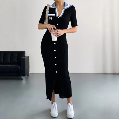 Chic Fashion Sexy Wrap Hips Knitted Long Dress 2026 New Brand Fashion Embroidery Single-breasted Shirt Dress Streetwear