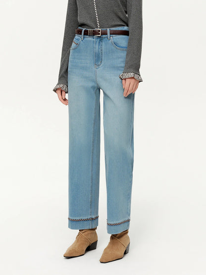 Double-length Jeans Women High-waisted Slim-fit Classic Straight Pants High Waist Elegant Office Lady Spring Trendy