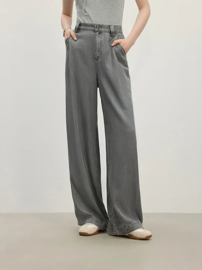 2025 Summer Women's Draped Relaxed Wide-Leg Denim Pants - Office-Ready Tailored Silhouette & All-Day Comfort Stretch Jeans