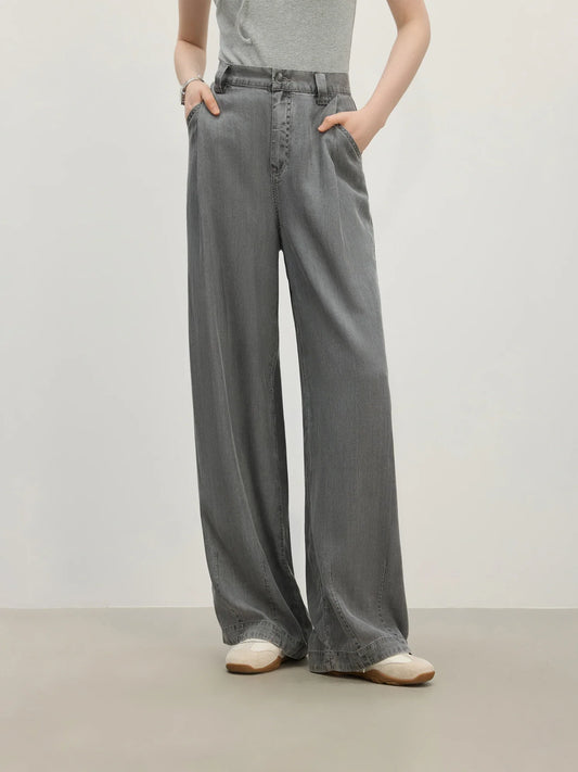 2025 Summer Women's Draped Relaxed Wide-Leg Denim Pants - Office-Ready Tailored Silhouette & All-Day Comfort Stretch Jeans