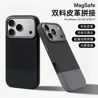 For Magsafe Fine Grained Leather Case For iPhone 17 Pro Max Ari 16 15 14 13 Metal Lens Frame Wireless Charge Accessories Cover