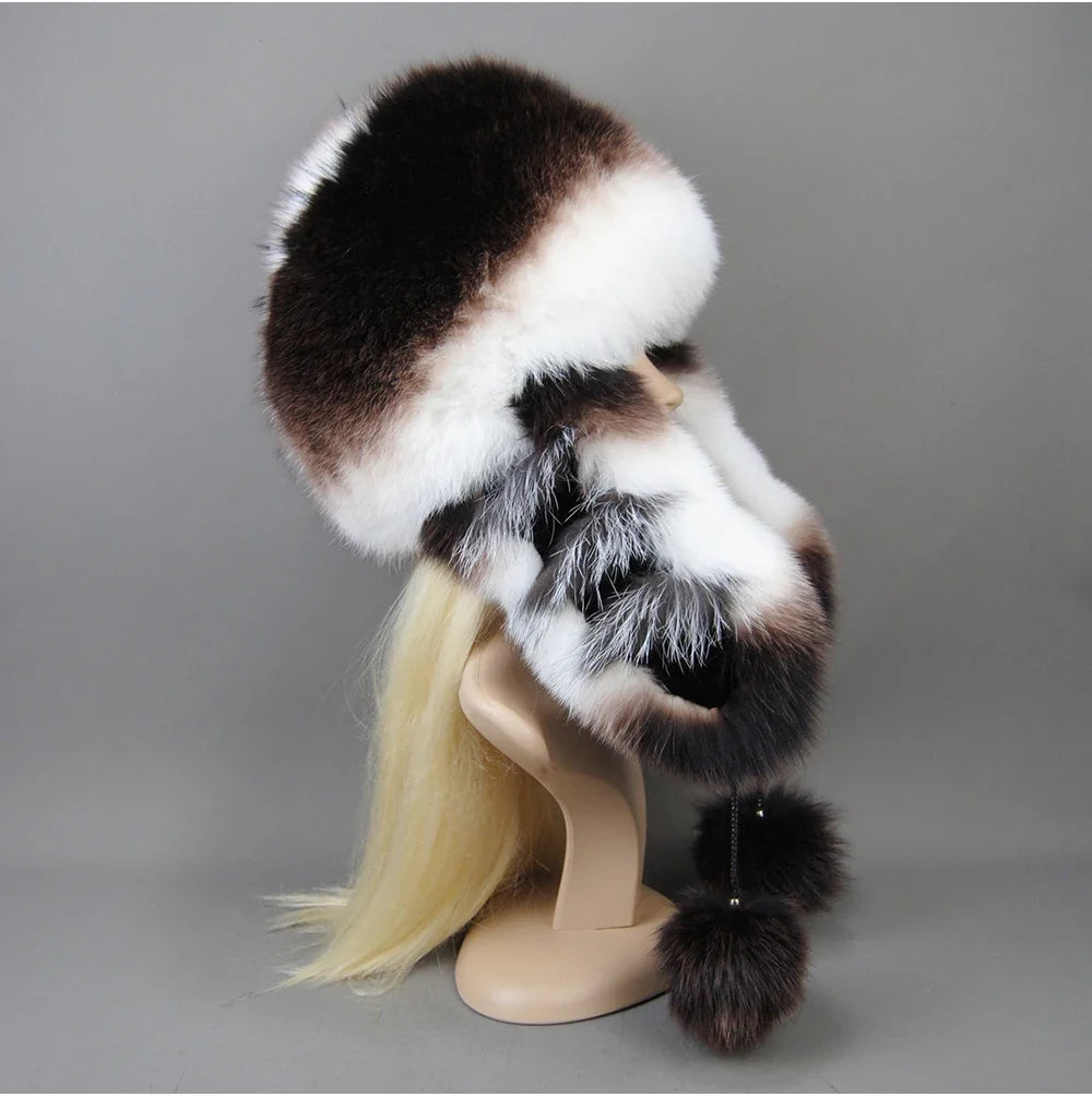 Hot Sale Lady Winter Warm Luxury 100% Natural Fox Fur Hat Fashion Fluffy Fox Fur Rex Rabbit Fur Caps Women Real Fur Bomber Hats