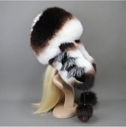 Hot Sale Lady Winter Warm Luxury 100% Natural Fox Fur Hat Fashion Fluffy Fox Fur Rex Rabbit Fur Caps Women Real Fur Bomber Hats