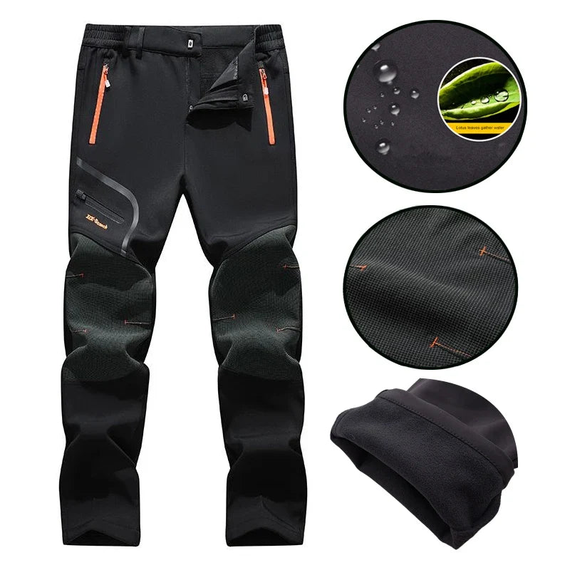Men's Skiing Snow Pants Camping Fleece Lined Waterproof Winter Insulated Hiking Trekking Pant Outdoor Work Hunting