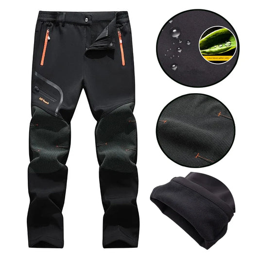 Men's Skiing Snow Pants Camping Fleece Lined Waterproof Winter Insulated Hiking Trekking Pant Outdoor Work Hunting