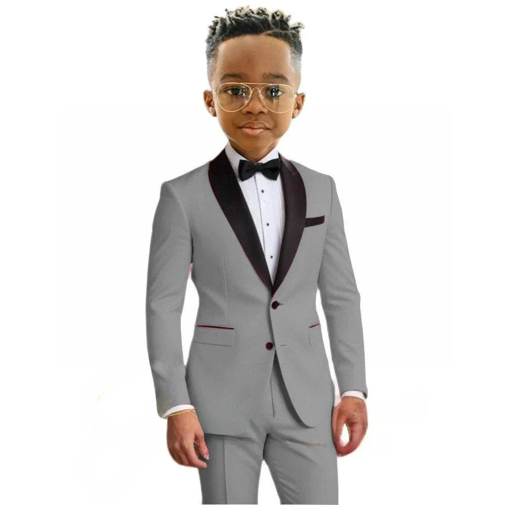Hot Sale Boy's Solid Suit Set 2 Pieces Jacket Pants Formal Shawl Lapel Kids Tuxedo For Birthday Party School Performance Wear