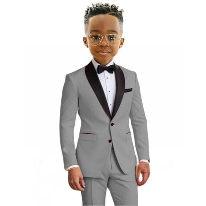 Hot Sale Boy's Solid Suit Set 2 Pieces Jacket Pants Formal Shawl Lapel Kids Tuxedo For Birthday Party School Performance Wear